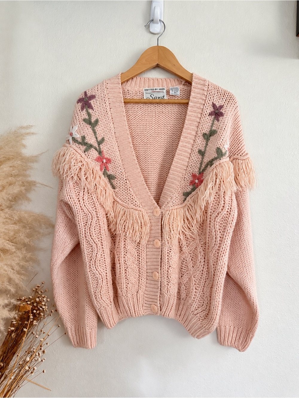 Sarit Floral Fringe Cardigan in Pink Like New